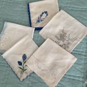 5 Vintage Hankies - white and blues